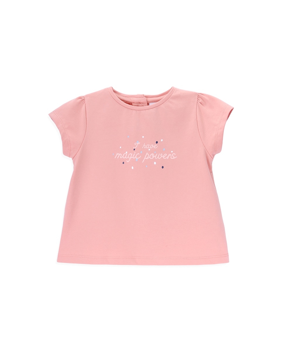 T-shirt de Bebé de Manga Curta com Mensagem Frontal KNOT Rosa-1