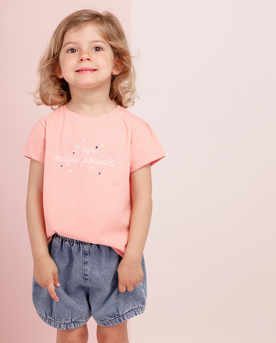 T-shirt de Bebé de Manga Curta com Mensagem Frontal KNOT Rosa-4
