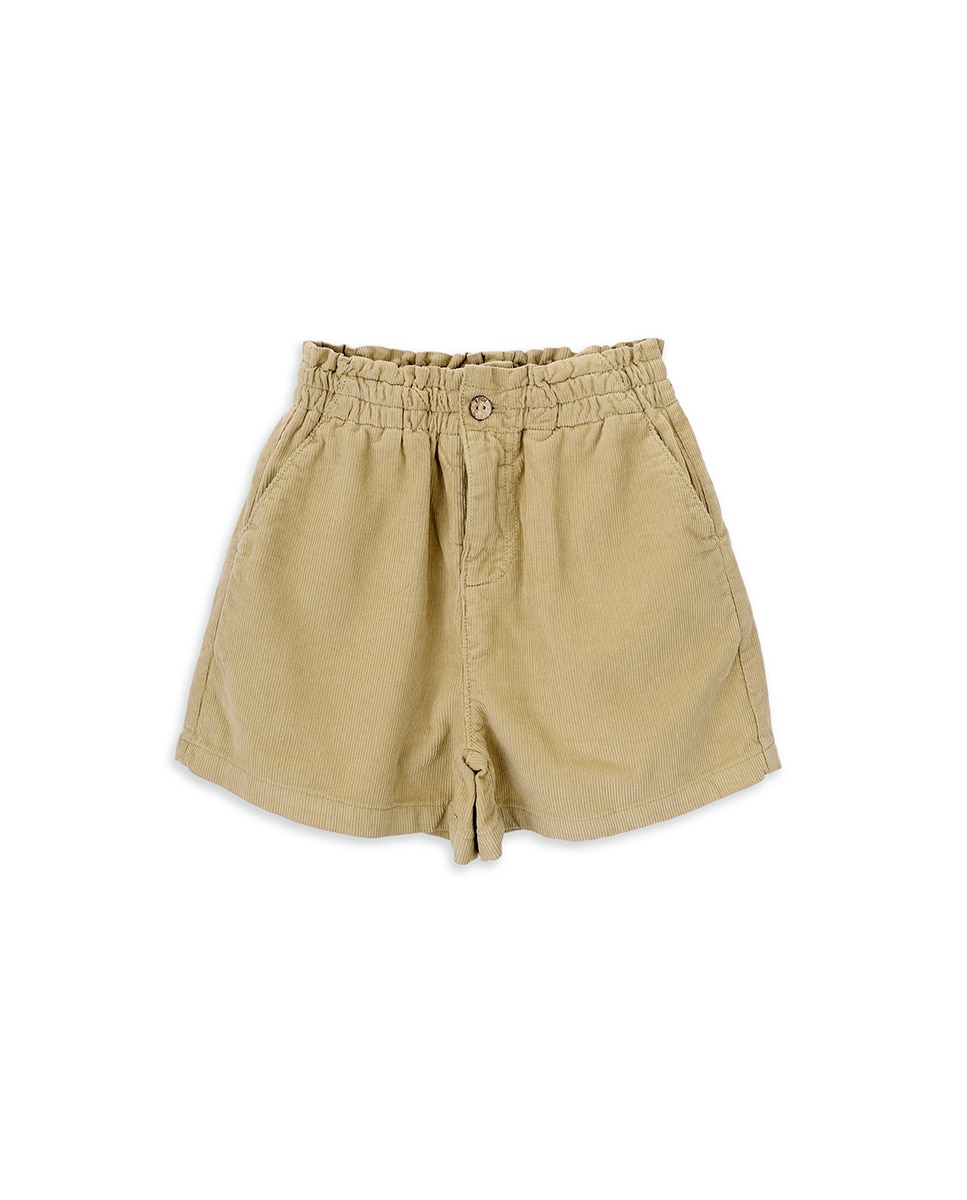 Calções Infantil de Veludo com Cintura Elástica e Bolsos Amarelo-1