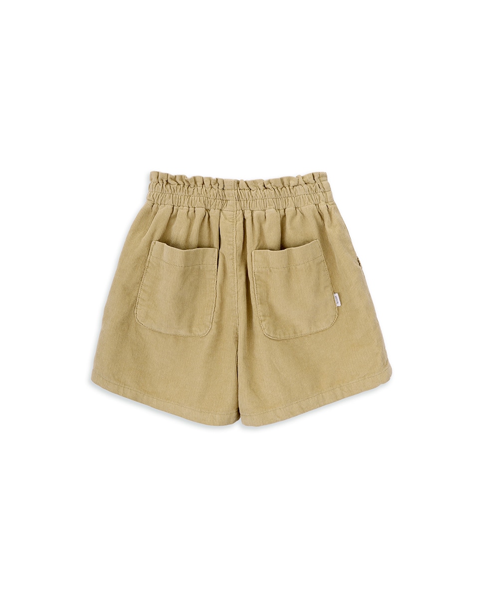 Calções Infantil de Veludo com Cintura Elástica e Bolsos Amarelo-2