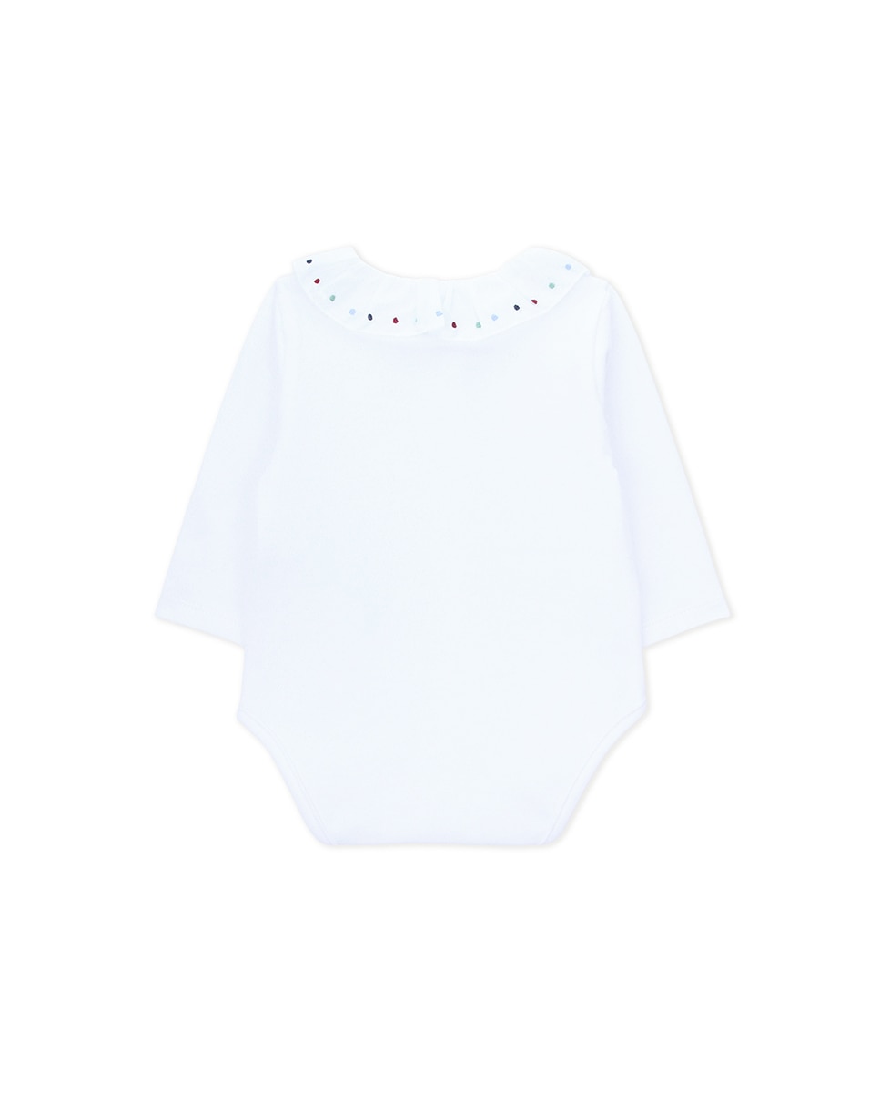 Body de Bebé de Algodão Orgânico com Gola Folho Bordada KNOT Branco-2