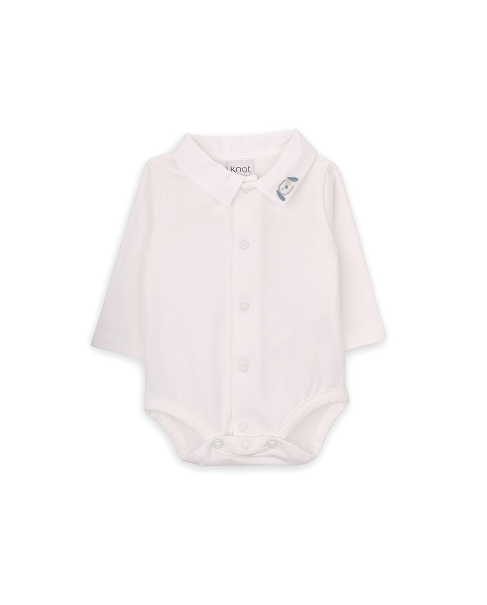 Body para Bebé de Algodão Orgânico com Gola Clássica Bordada KNOT Branco-1