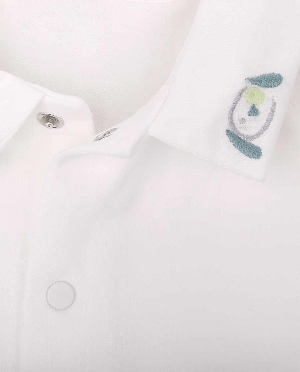 Body para Bebé de Algodão Orgânico com Gola Clássica Bordada KNOT Branco-3
