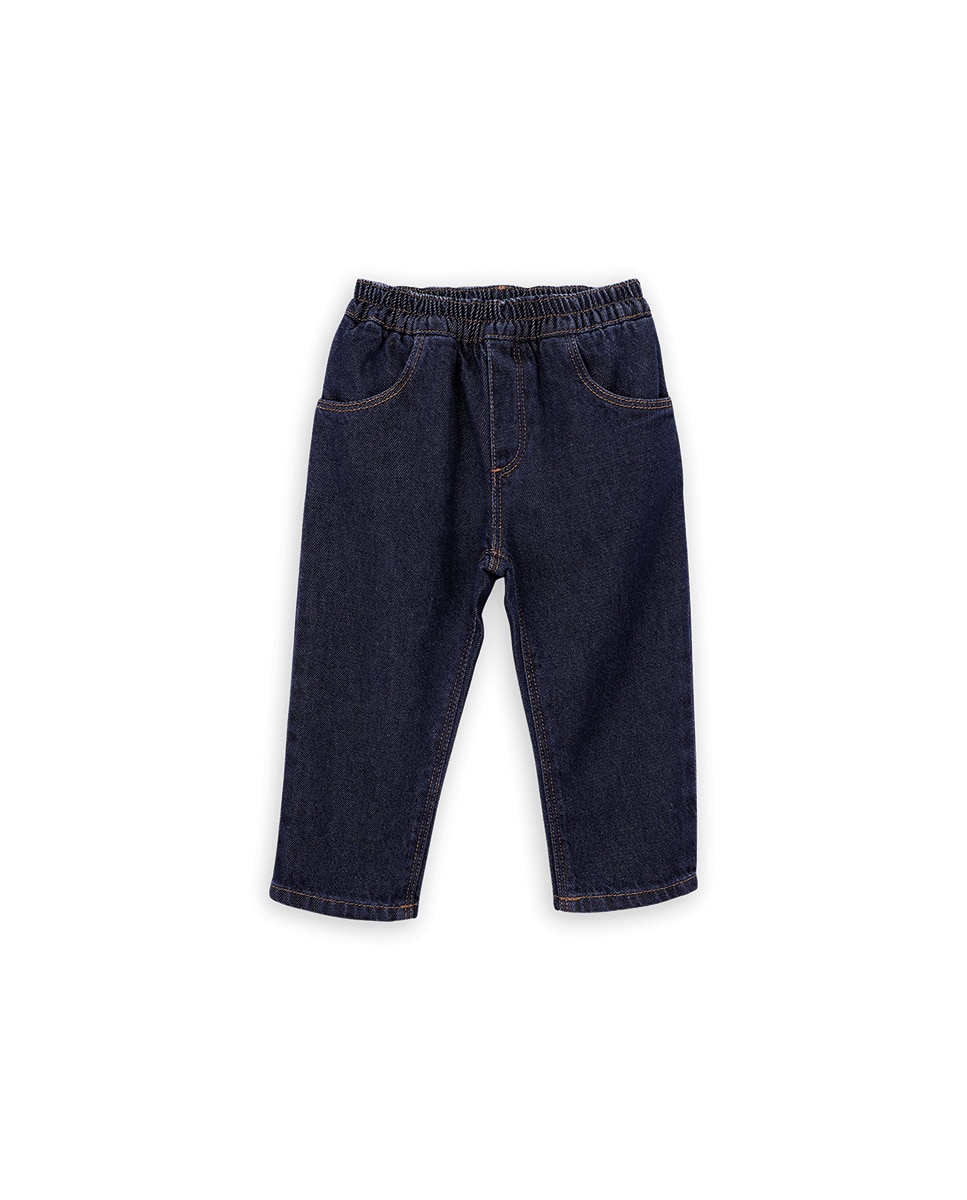 Jeans para Bebé com Cintura Elástica e Pespontos em Contraste KNOT Azul-1