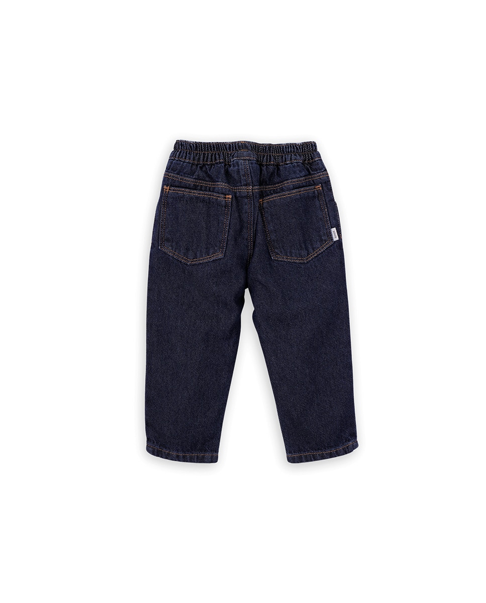 Jeans para Bebé com Cintura Elástica e Pespontos em Contraste KNOT Azul-2
