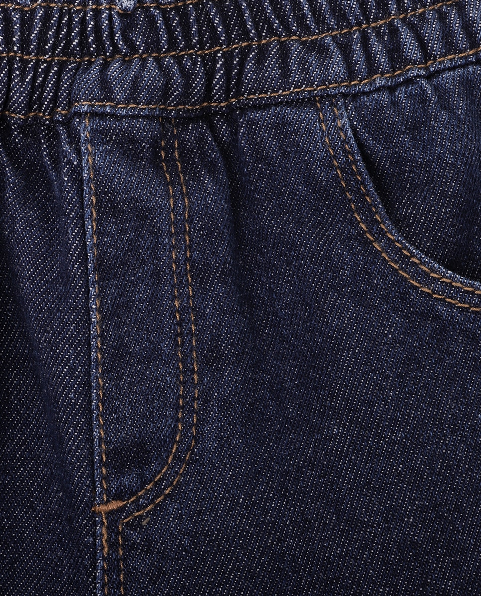 Jeans para Bebé com Cintura Elástica e Pespontos em Contraste KNOT Azul-3