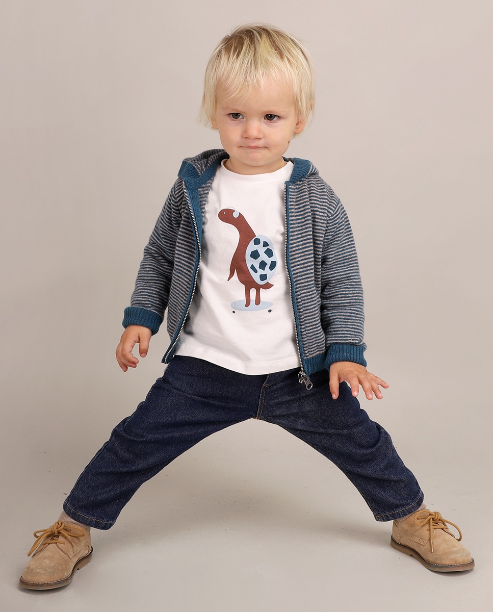 Jeans para Bebé com Cintura Elástica e Pespontos em Contraste KNOT Azul-4