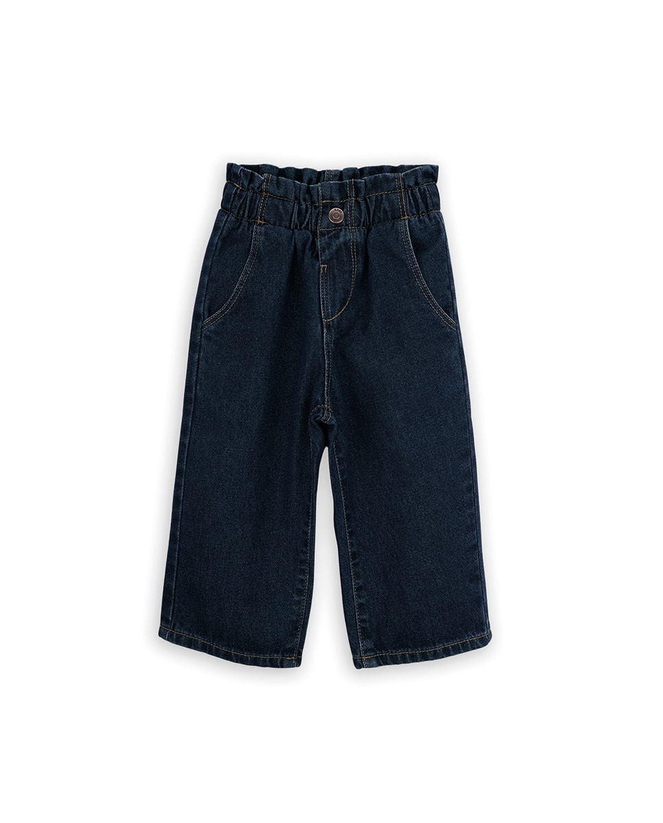 Jeans para Bebé com Cintura Elástica e Pespontos em Contraste KNOT Azul-1