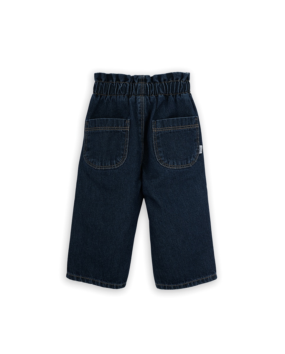 Jeans para Bebé com Cintura Elástica e Pespontos em Contraste KNOT Azul-2