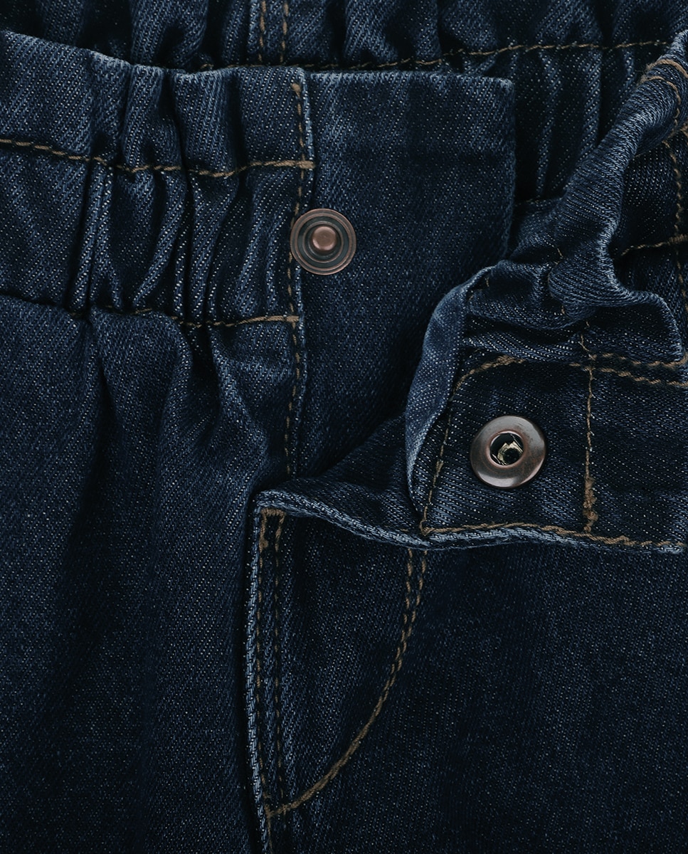 Jeans para Bebé com Cintura Elástica e Pespontos em Contraste KNOT Azul-3