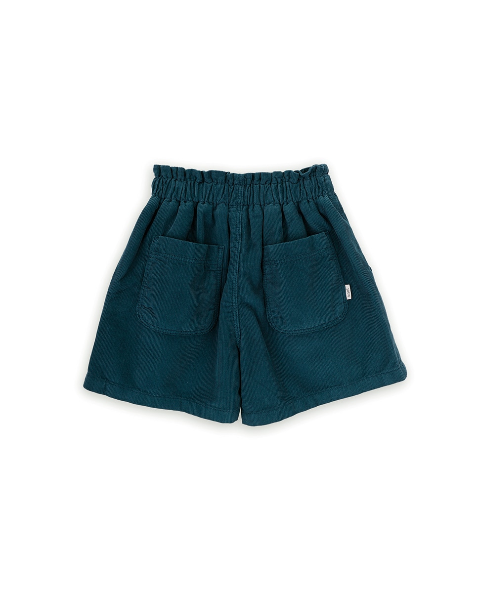 Shorts Infantil de Bombazina com Cintura Elástica e Bolsos KNOT Azul-2