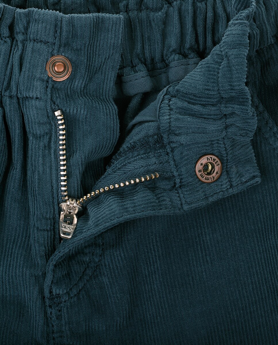Shorts Infantil de Bombazina com Cintura Elástica e Bolsos KNOT Azul-3