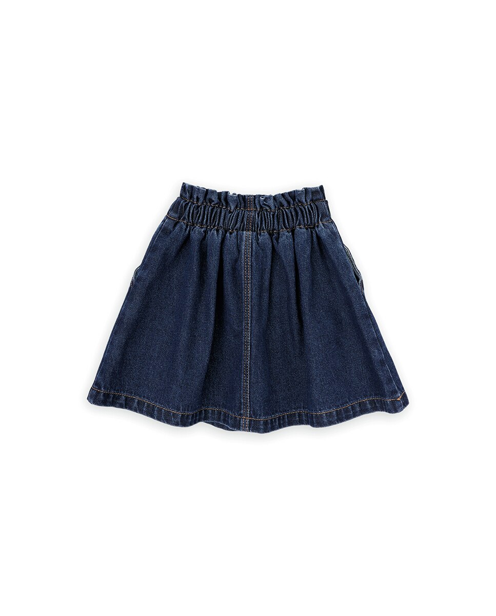 Saia Infantil em Denim com Pespontos em Contraste KNOT Azul-2
