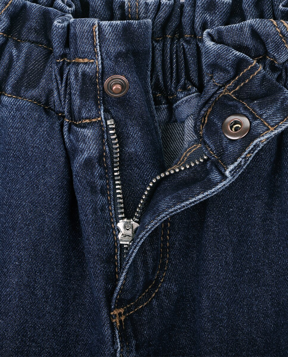 Saia Infantil em Denim com Pespontos em Contraste KNOT Azul-3