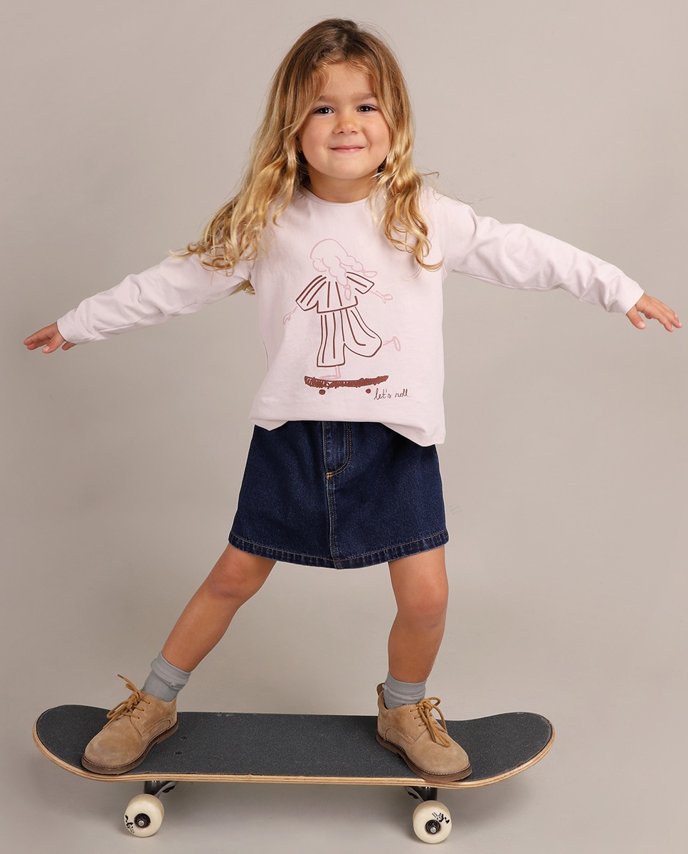 Saia Infantil em Denim com Pespontos em Contraste KNOT Azul-4