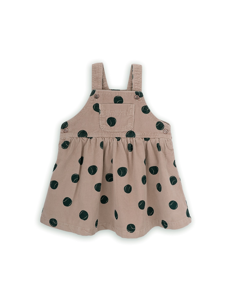 Vestido Curto para Bebé de Bombazina Estampada KNOT Bege-1