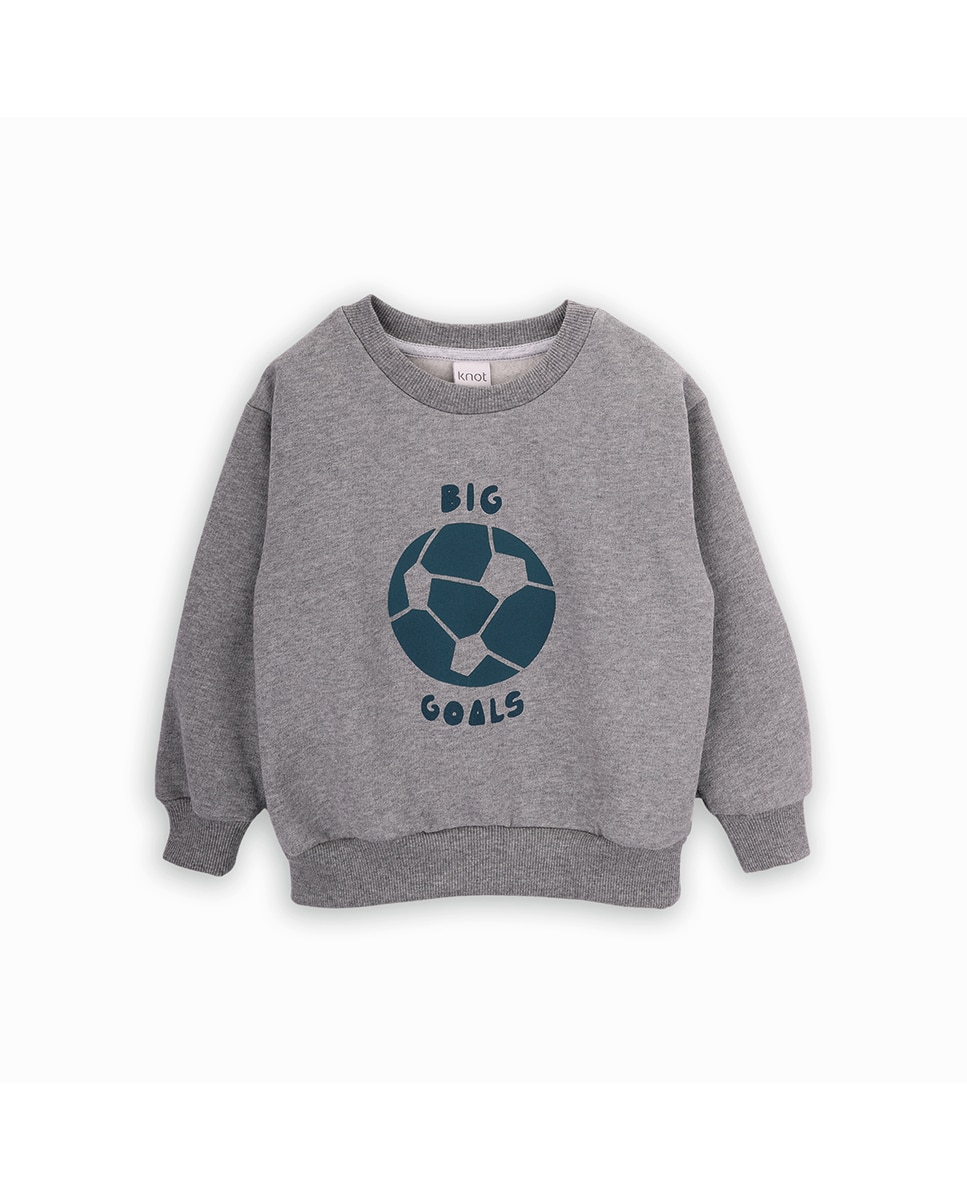 Sweatshirt para Bebé com Desenho de Bola e Gola Redonda Cinzento-1