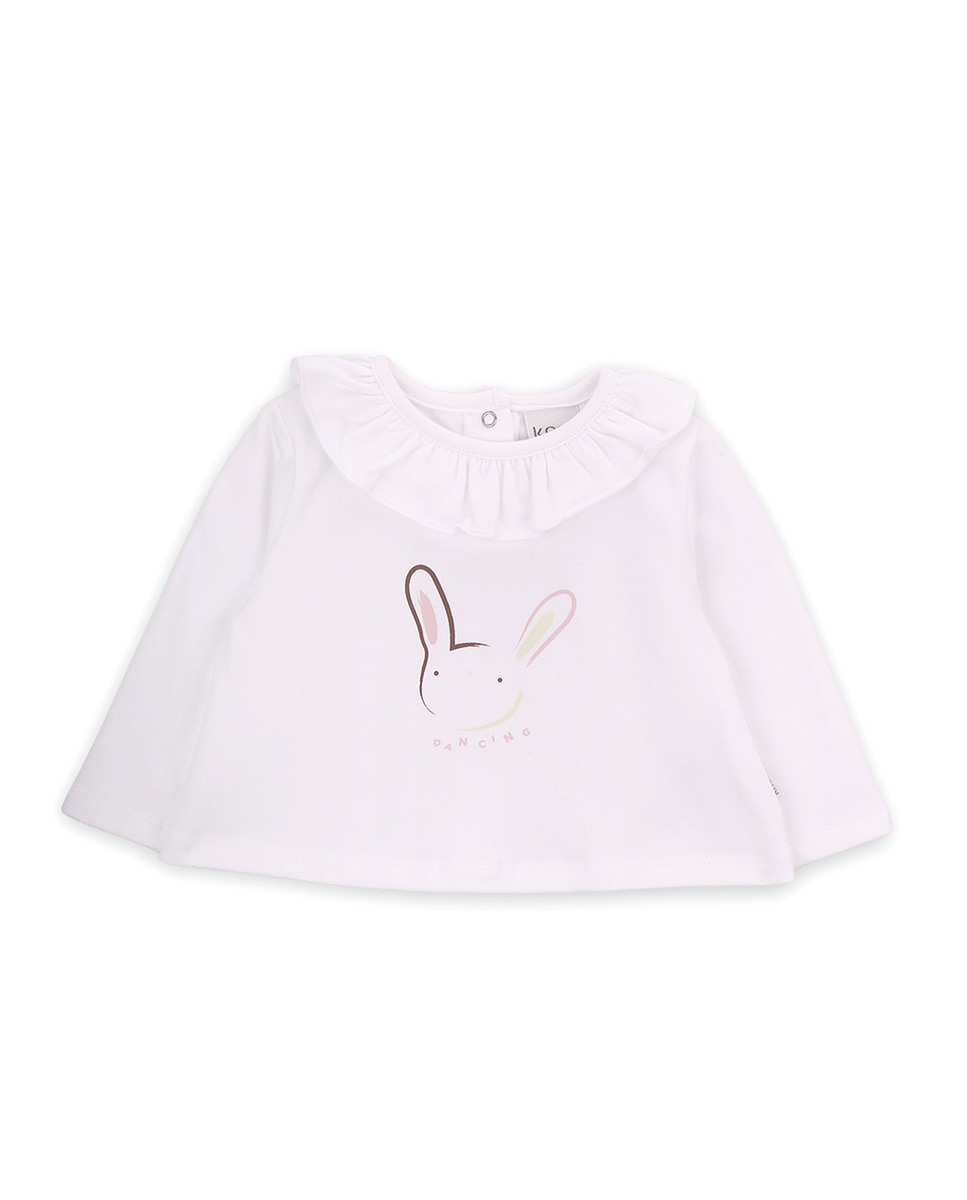 T-shirt para Bebé de Algodão Orgânico com Desenho Frontal KNOT Branco-1