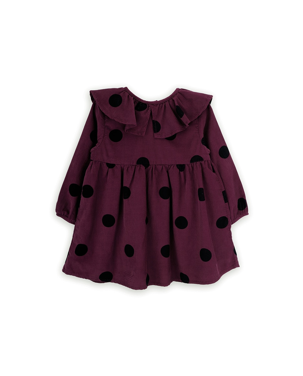 Vestido para Bebé com Bolinhas e Gola Folho Bordeaux-1