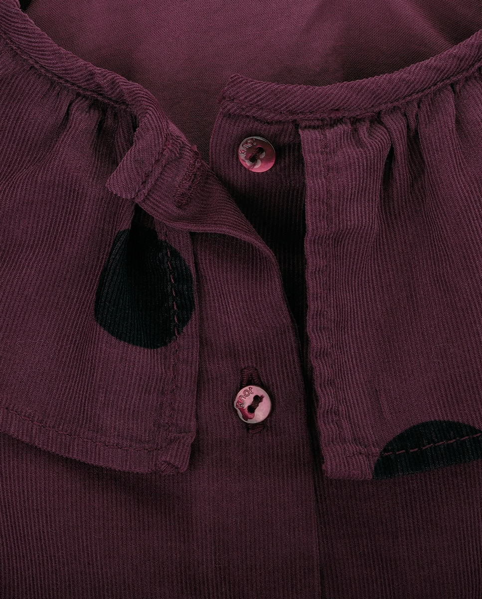 Vestido para Bebé com Bolinhas e Gola Folho Bordeaux-2