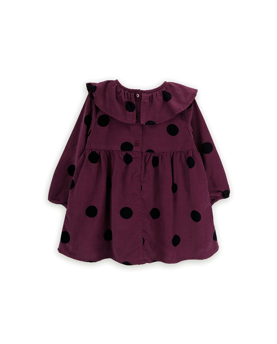 Vestido para Bebé com Bolinhas e Gola Folho Bordeaux-3