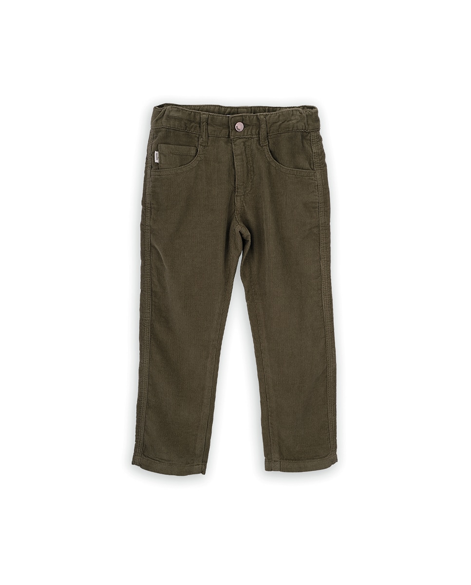 Calças Cinco Bolsos Infantil de Bombazina com Presilhas na Cintura KNOT Verde-militar-1