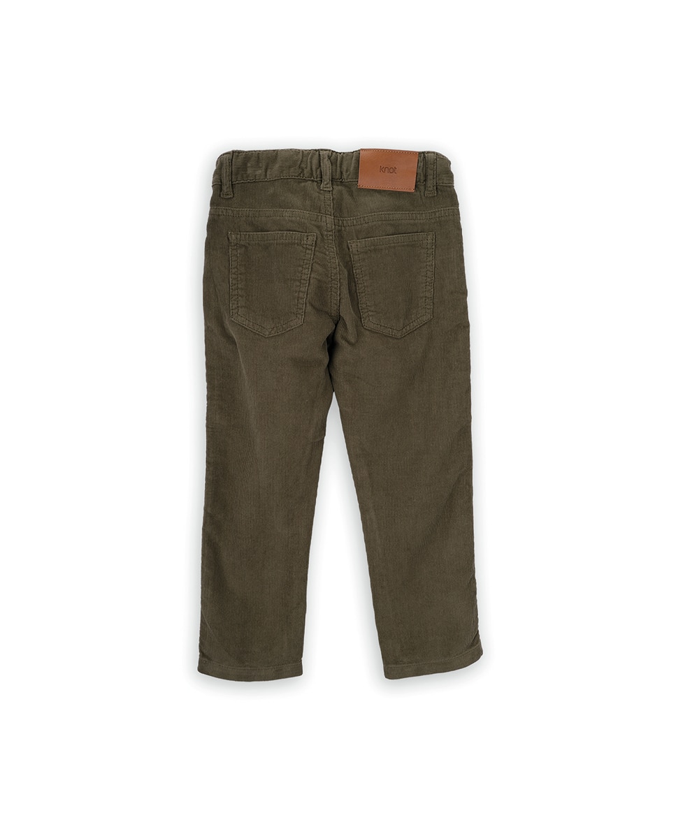 Calças Cinco Bolsos Infantil de Bombazina com Presilhas na Cintura KNOT Verde-militar-2
