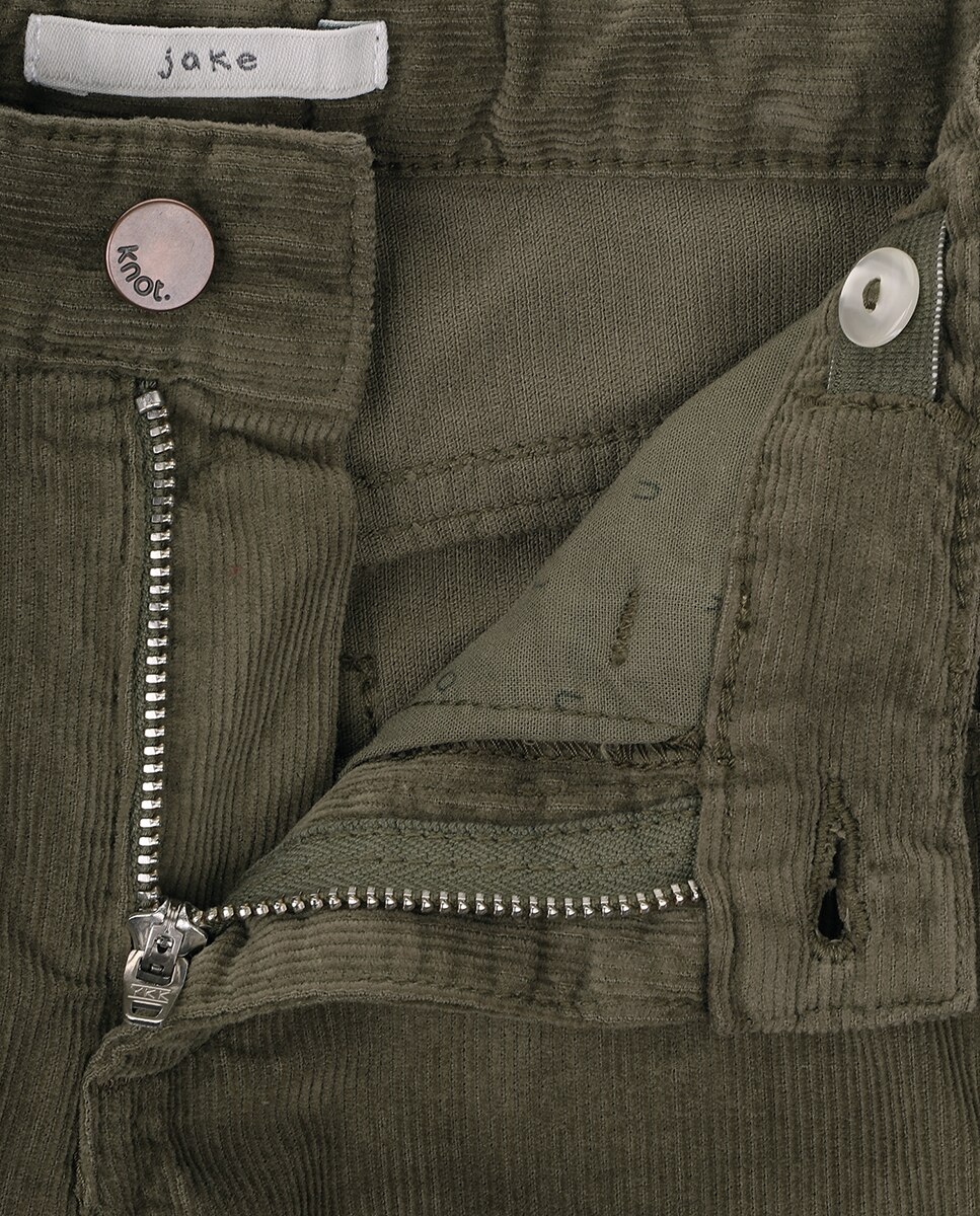 Calças Cinco Bolsos Infantil de Bombazina com Presilhas na Cintura KNOT Verde-militar-3