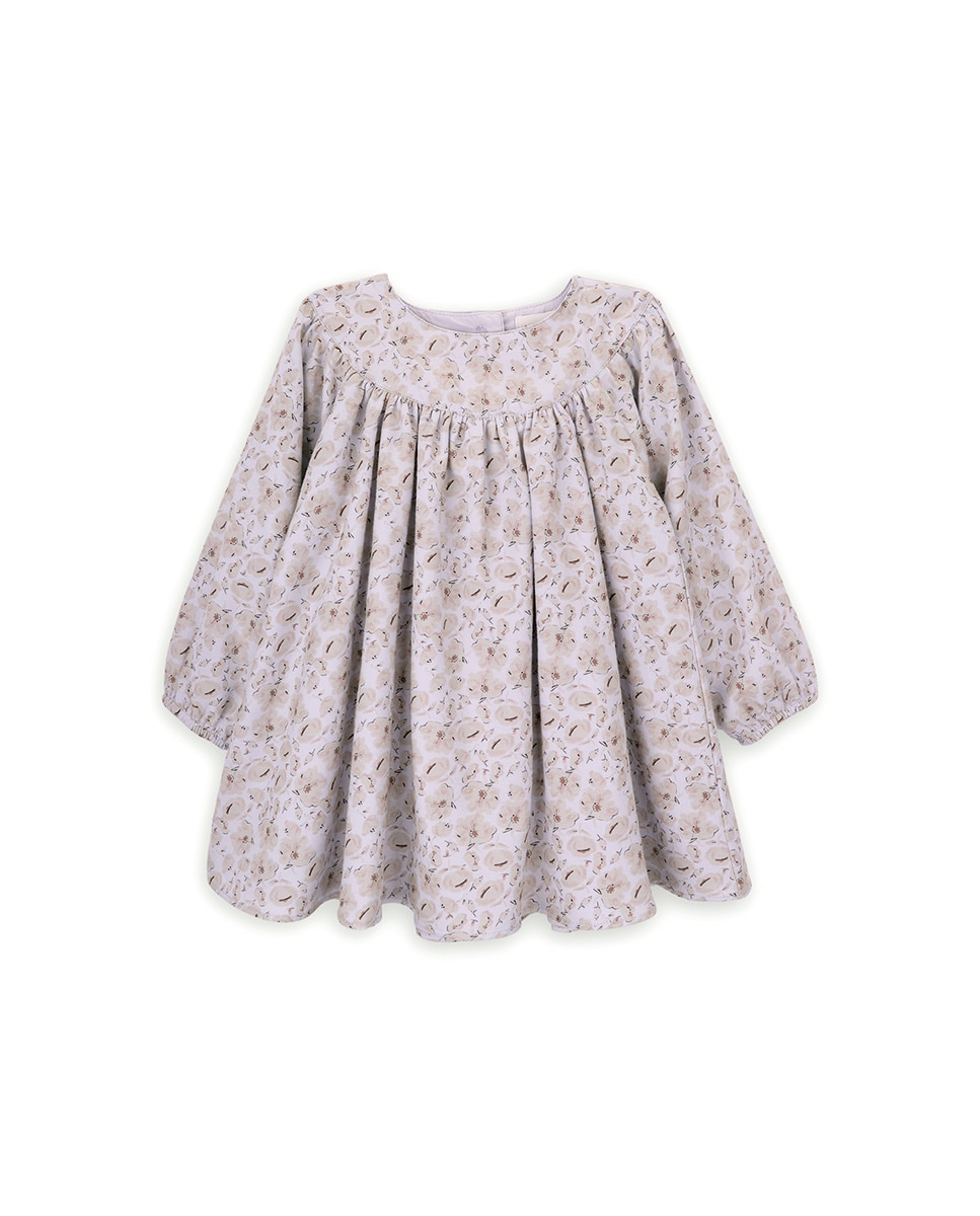 Vestido para Bebé de Manga Comprida com Estampado de Flores KNOT Azul-claro-1