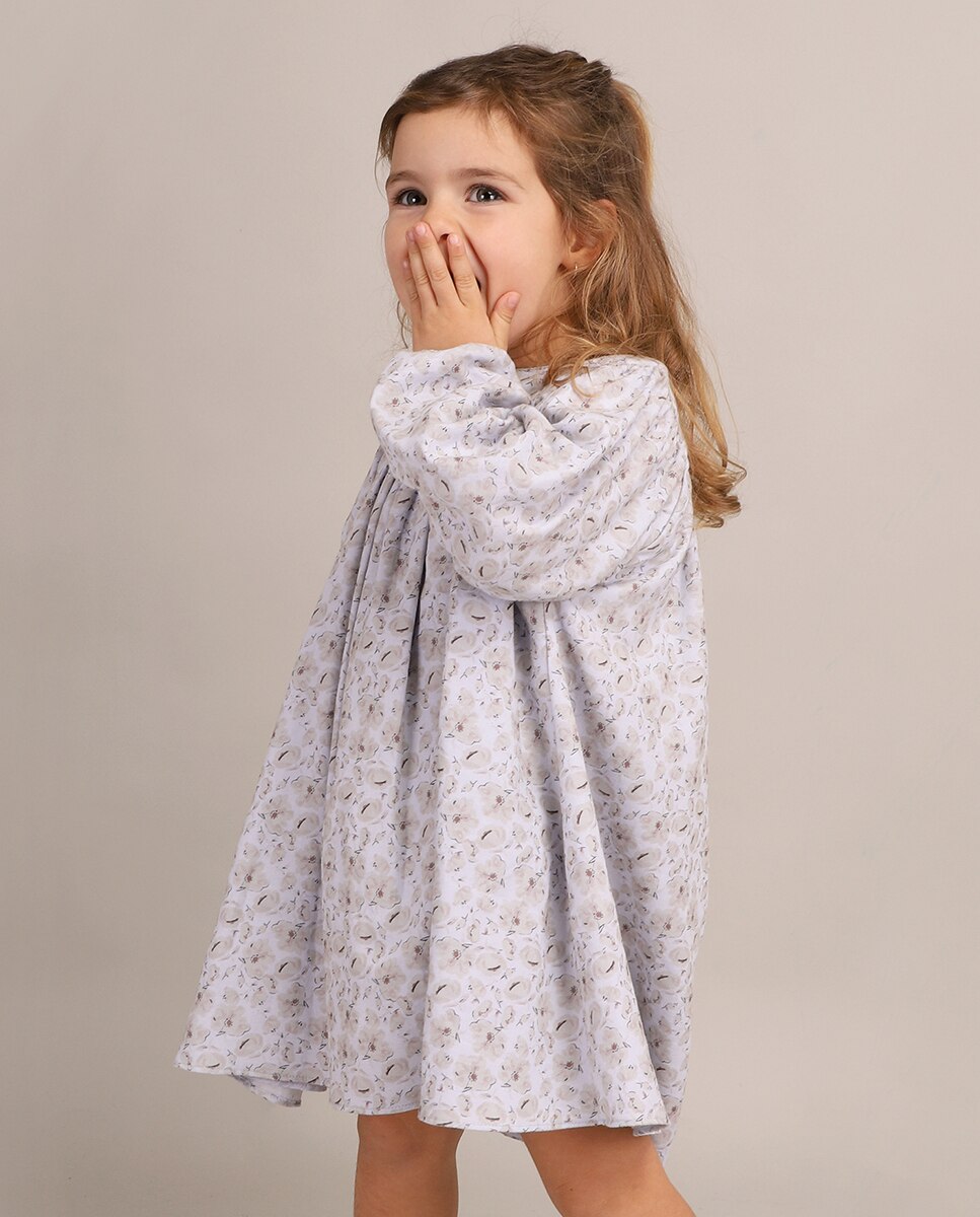 Vestido para Bebé de Manga Comprida com Estampado de Flores KNOT Azul-claro-3