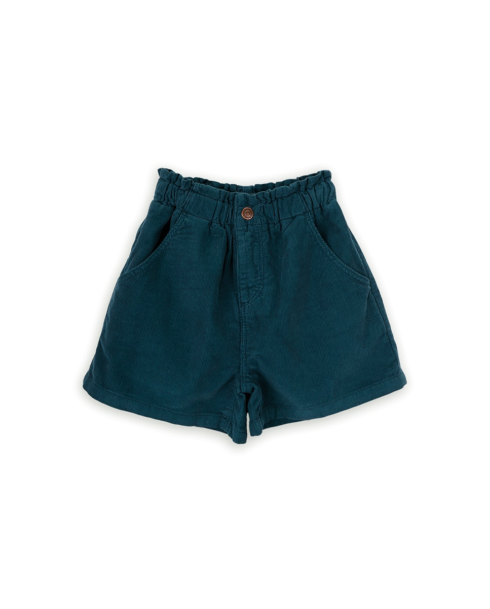Shorts para Bebé de Bombazina com Cintura Elástica e Bolsos KNOT Azul-1