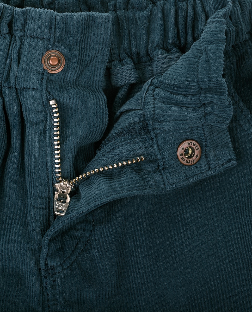 Shorts para Bebé de Bombazina com Cintura Elástica e Bolsos KNOT Azul-3