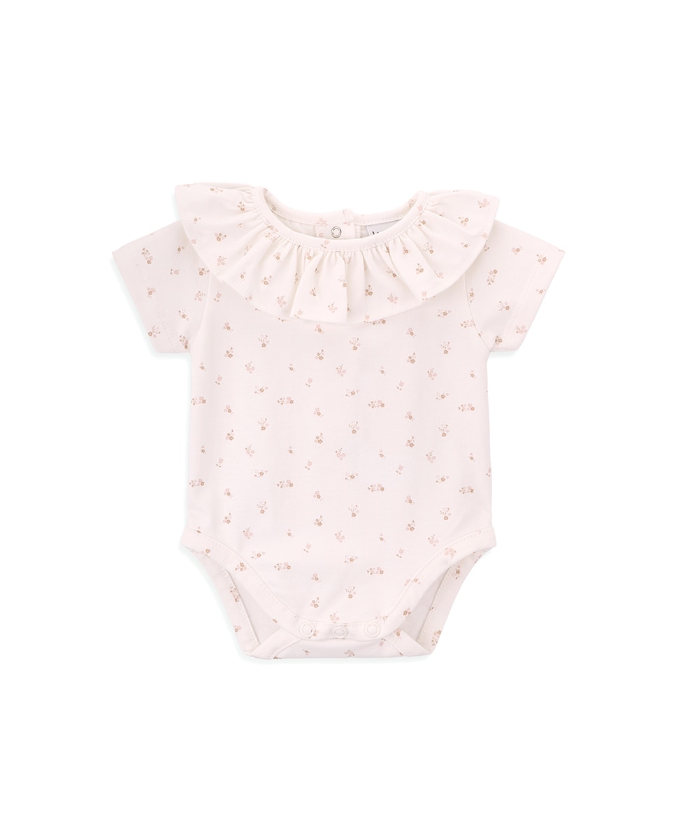 Body de Bebé Menina em Algodão Orgânico com Estampado Floral Branco-1