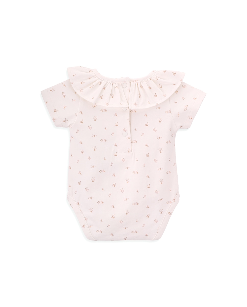 Body de Bebé Menina em Algodão Orgânico com Estampado Floral Branco-2
