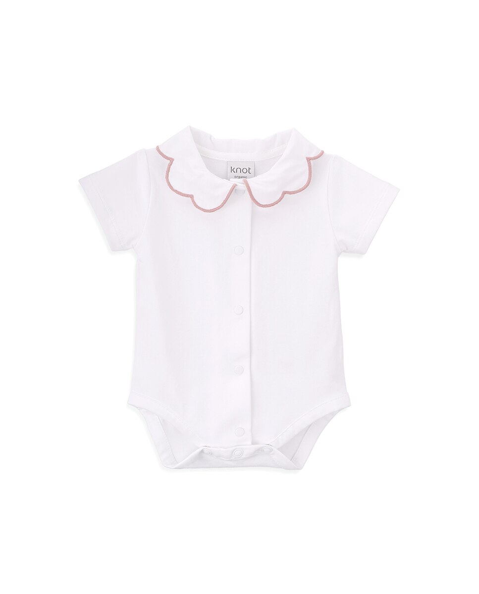 Body de Bebé Menina em Algodão Orgânico com Gola Bordada KNOT Branco-1