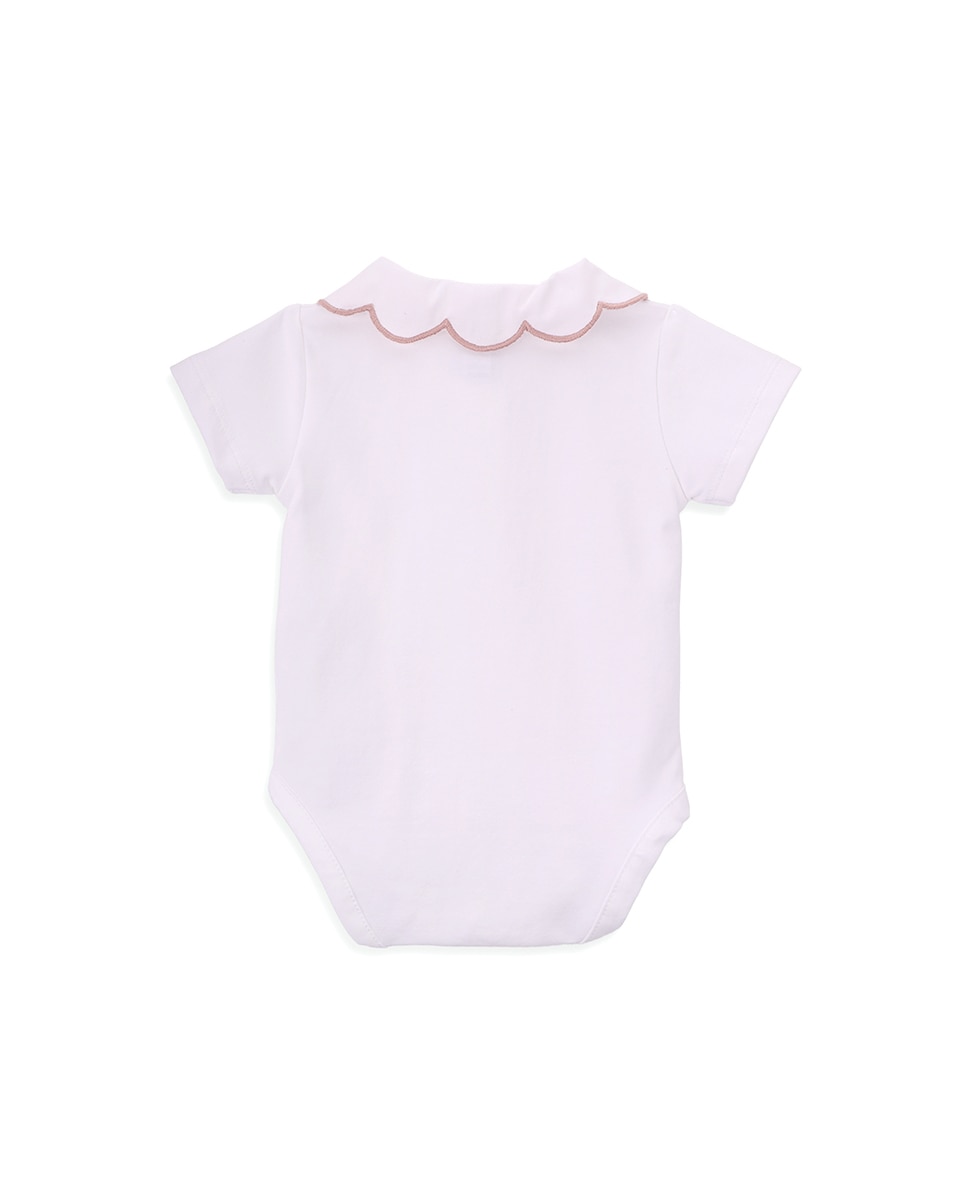 Body de Bebé Menina em Algodão Orgânico com Gola Bordada KNOT Branco-3