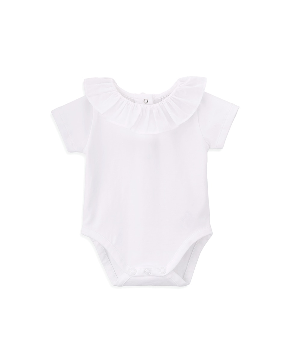 Body de Bebé Menina em Algodão Orgânico com Gola KNOT Branco-1
