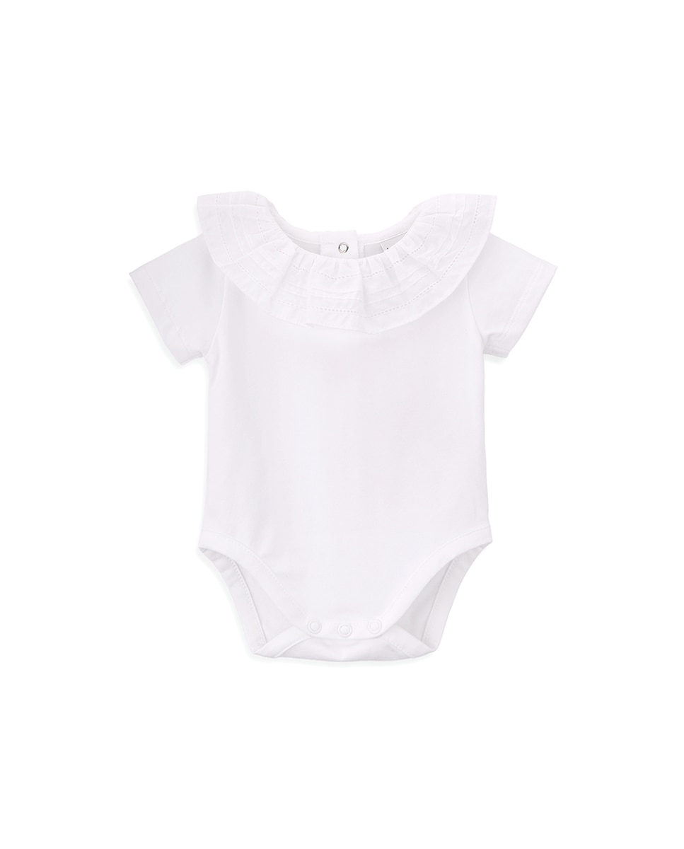 Body de Bebé Menina em Algodão Orgânico com Gola Bordada KNOT Branco-1
