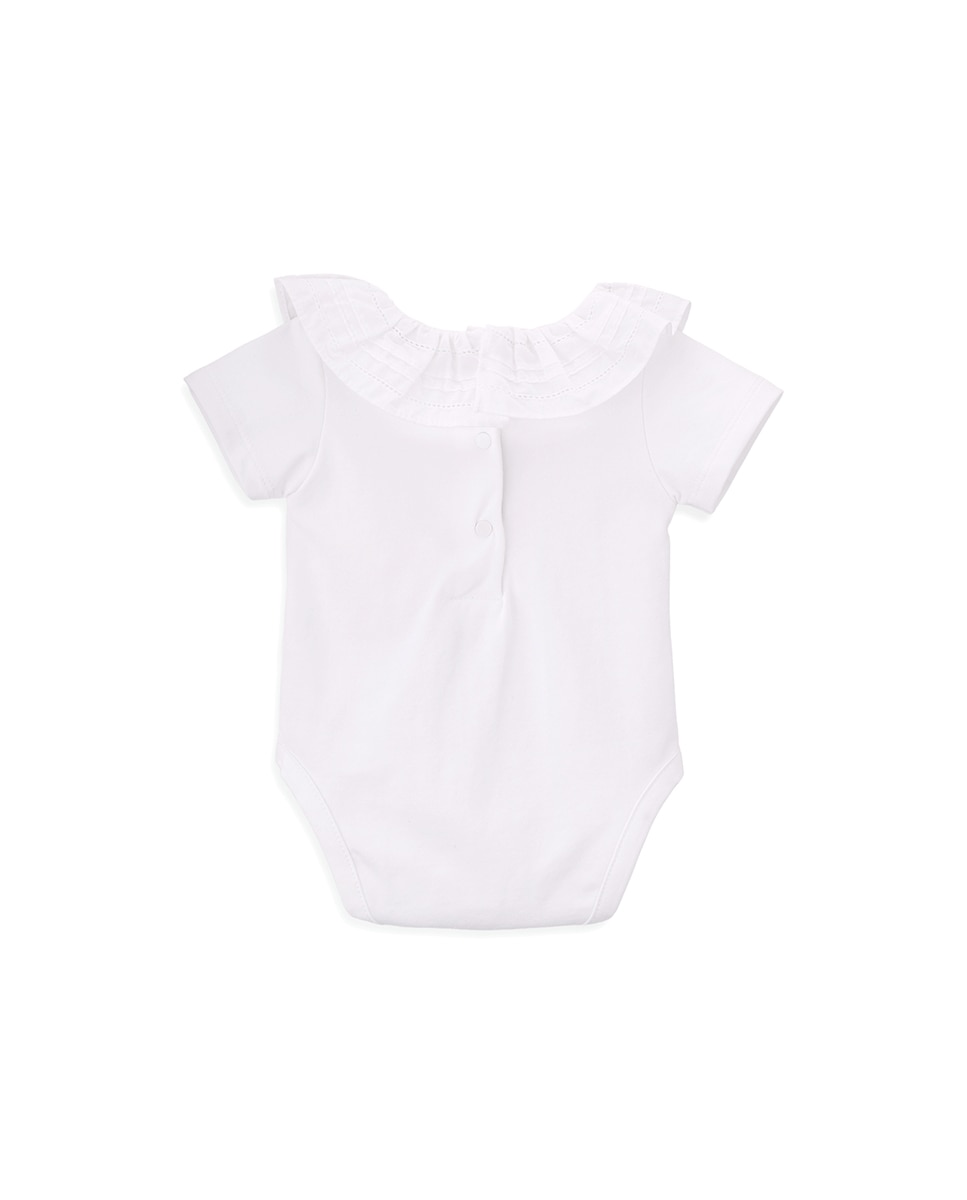 Body de Bebé Menina em Algodão Orgânico com Gola Bordada KNOT Branco-2
