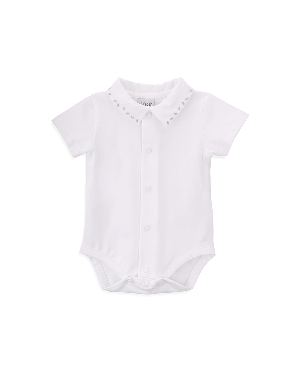 Body de Bebé Menino em Algodão Orgânico com Gola Bordada KNOT Branco-1