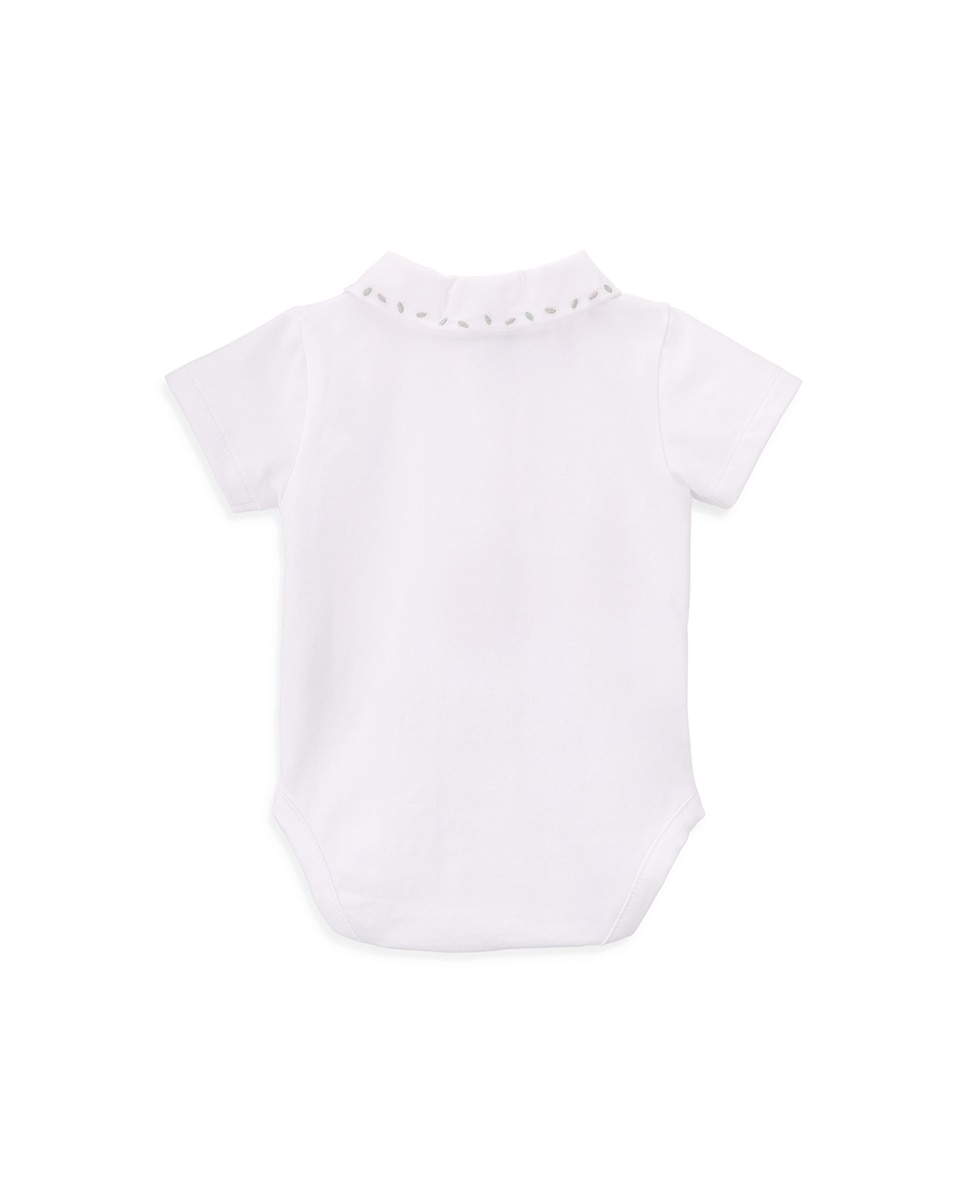Body de Bebé Menino em Algodão Orgânico com Gola Bordada KNOT Branco-3