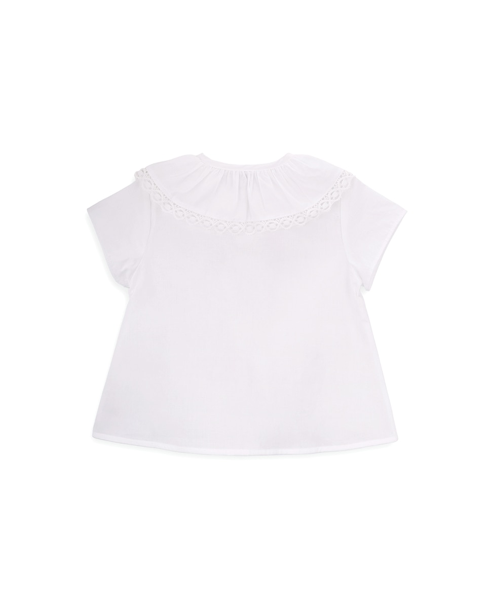 Blusa de Menina em Algodão com Gola Bordada Branco-3