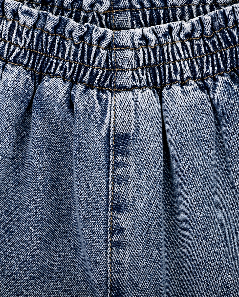 Calções de Ganga de Menina com Elástico na Cintura KNOT Azul-2