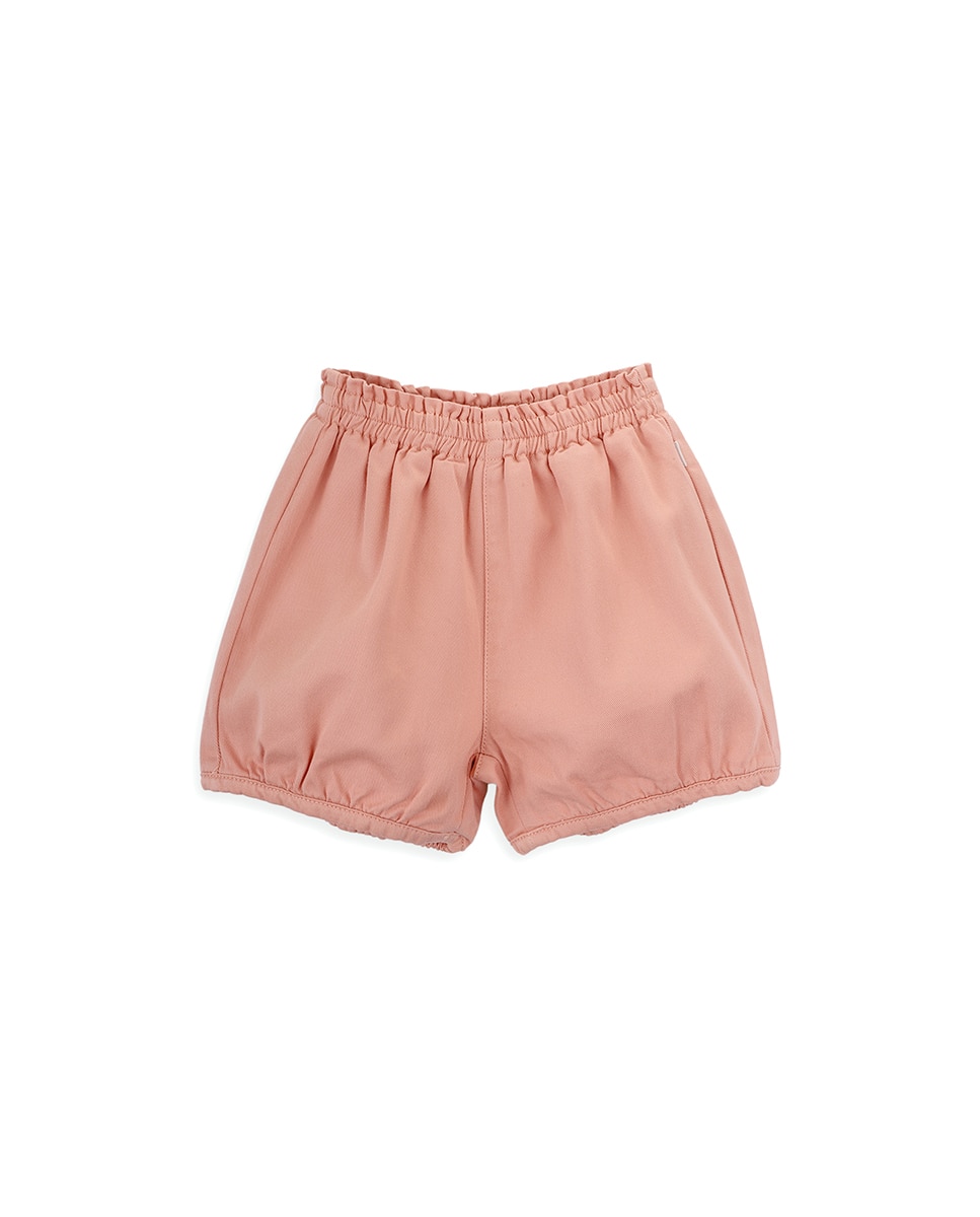 Calções de Ganga de Menina com Elástico na Cintura e Bolsos KNOT Salmão-1