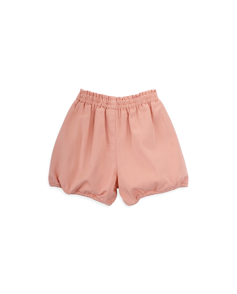 Calções de Ganga de Menina com Elástico na Cintura e Bolsos KNOT Salmão-3