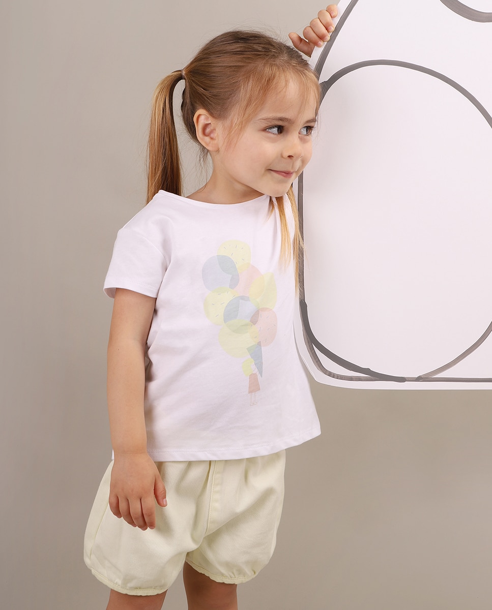 Calções de Ganga de Menina com Elástico na Cintura e Bolsos KNOT Amarelo-4