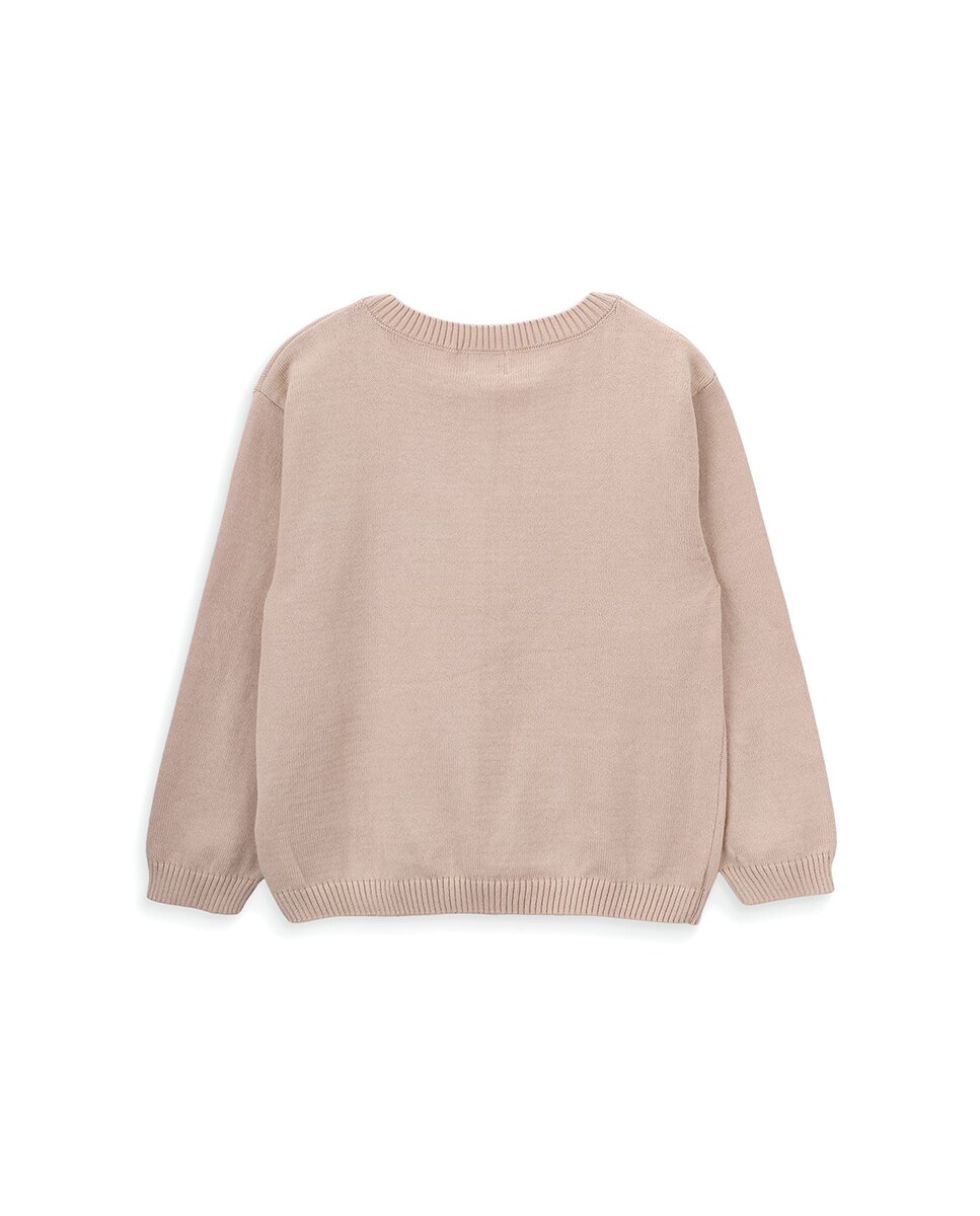 Camisola de Malha de Menina com Jacquard de Girafa KNOT Bege-3