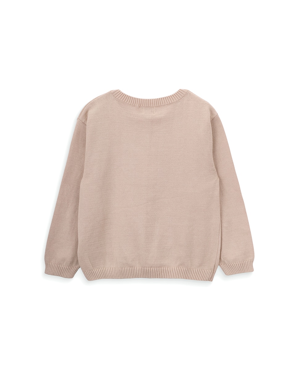 Camisola de Malha de Menina com Jacquard de Girafa KNOT Bege-3