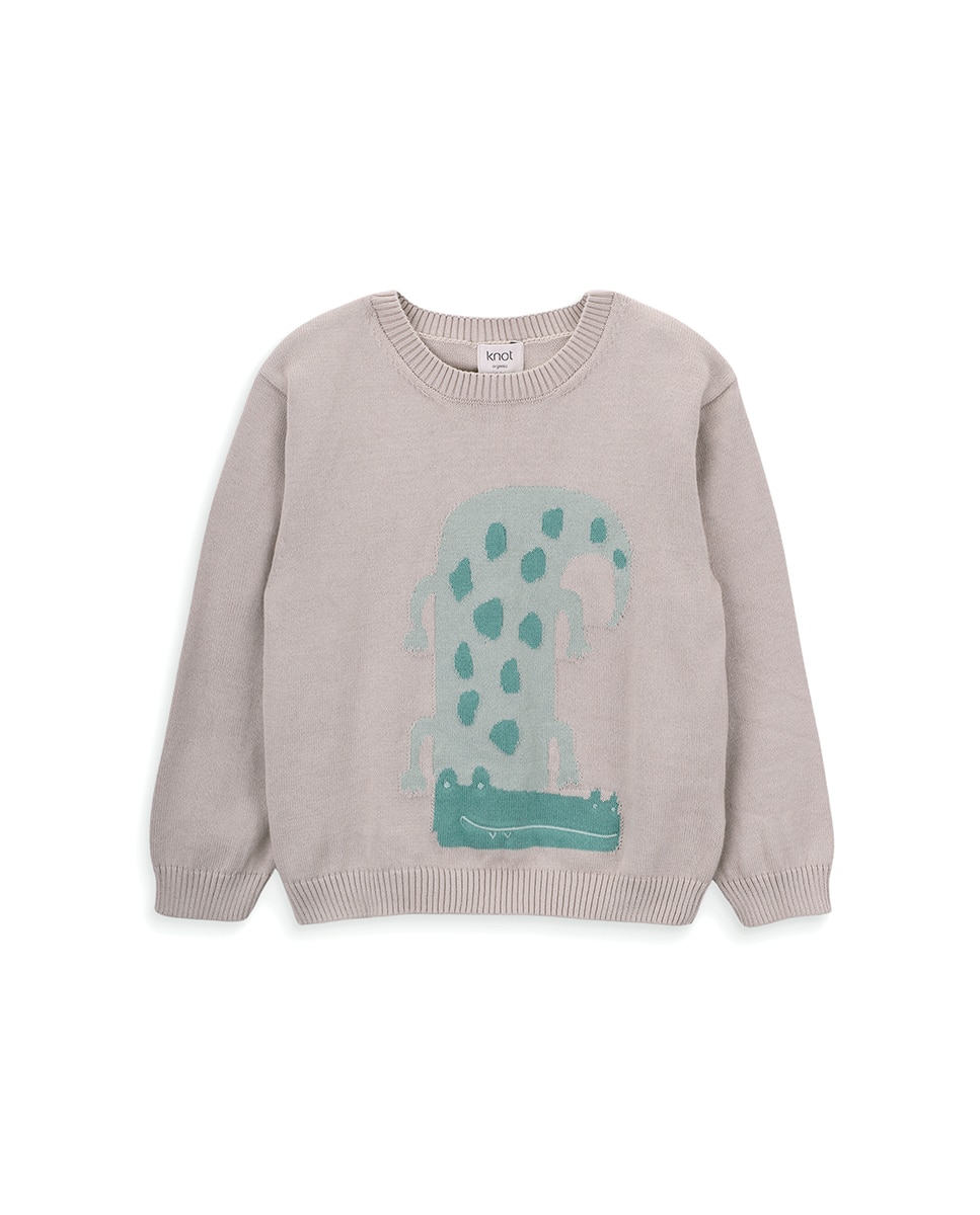 Camisola de Malha de Menino com Jacquard de Crocodilo Pedra-1