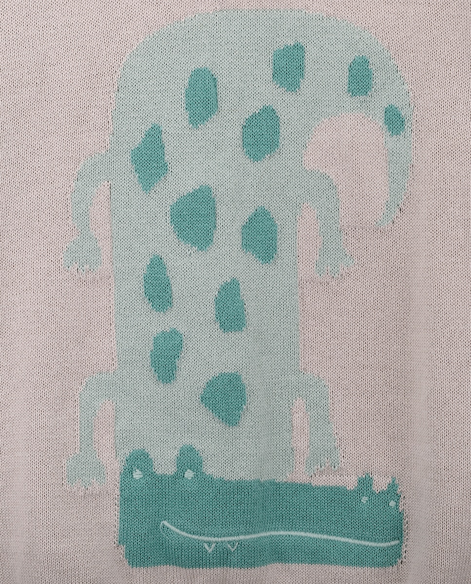 Camisola de Malha de Menino com Jacquard de Crocodilo Pedra-2